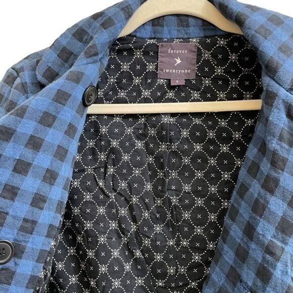 Forever 21 Blue Black Plaid Checkered Bomber Jacket Size Small - Picture 8 of 8